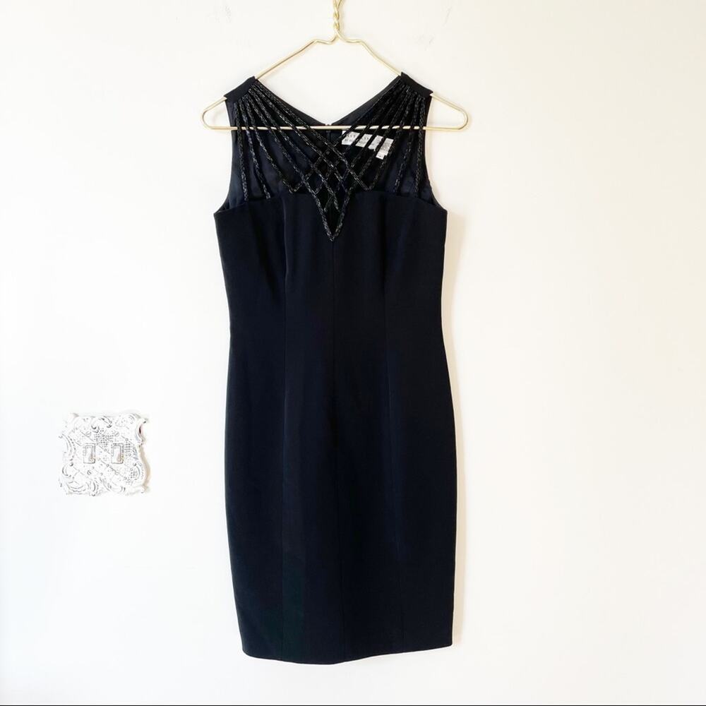 Niteline by Della Roufogali Black Beaded Sheath Dress LBD Cocktail Dress 4